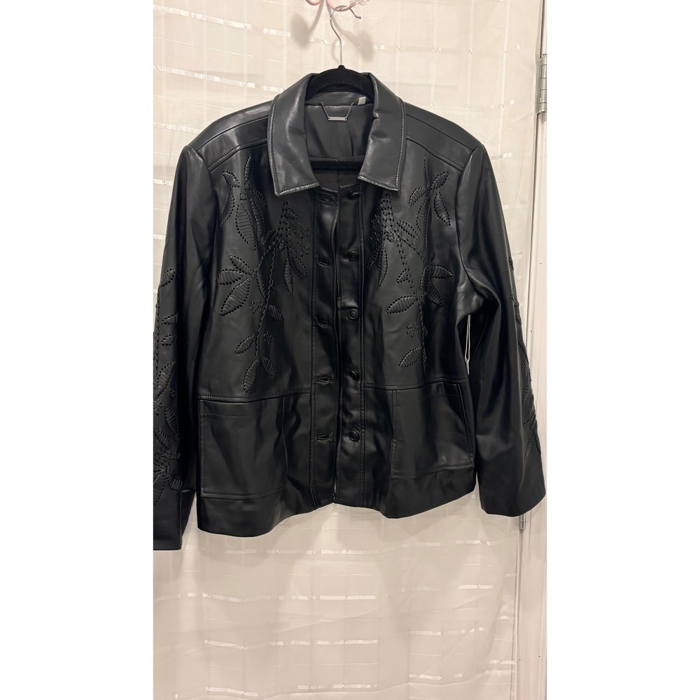 Chico's Black Floral Faux Leather Jacket Size 4XL NWT‎